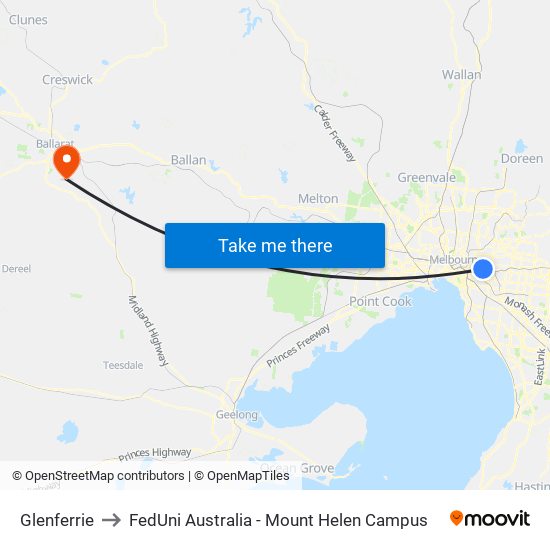 Glenferrie to FedUni Australia - Mount Helen Campus map