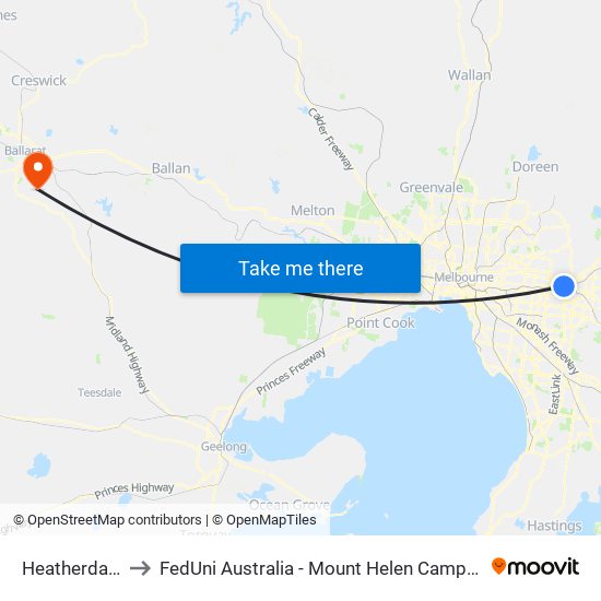 Heatherdale to FedUni Australia - Mount Helen Campus map