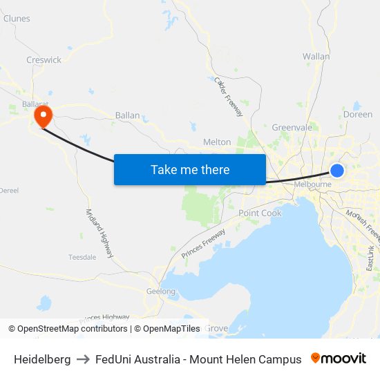 Heidelberg to FedUni Australia - Mount Helen Campus map