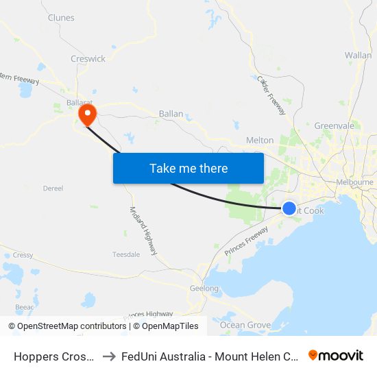 Hoppers Crossing to FedUni Australia - Mount Helen Campus map