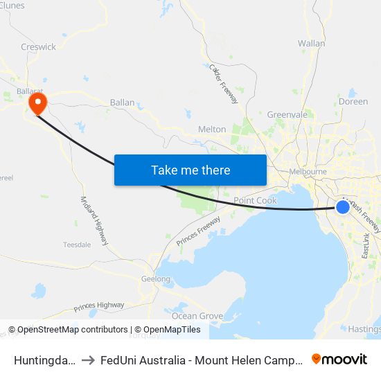 Huntingdale to FedUni Australia - Mount Helen Campus map