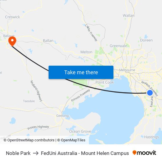 Noble Park to FedUni Australia - Mount Helen Campus map