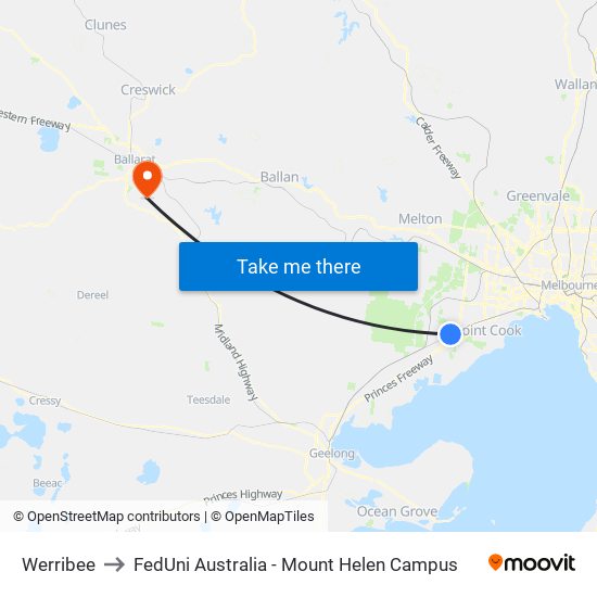 Werribee to FedUni Australia - Mount Helen Campus map