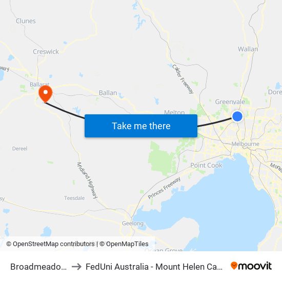 Broadmeadows to FedUni Australia - Mount Helen Campus map