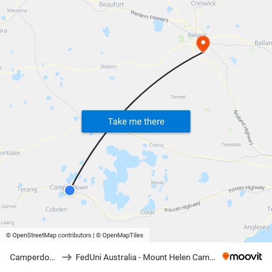 Camperdown to FedUni Australia - Mount Helen Campus map