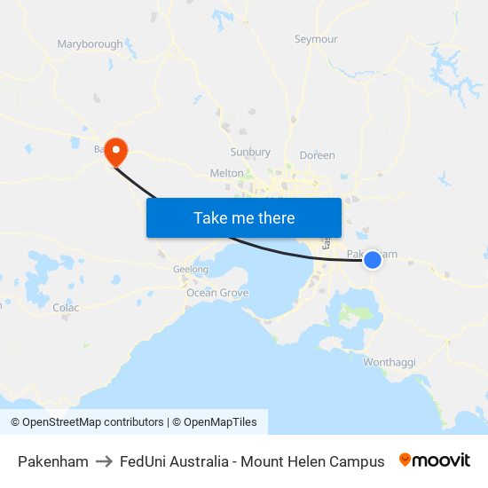 Pakenham to FedUni Australia - Mount Helen Campus map
