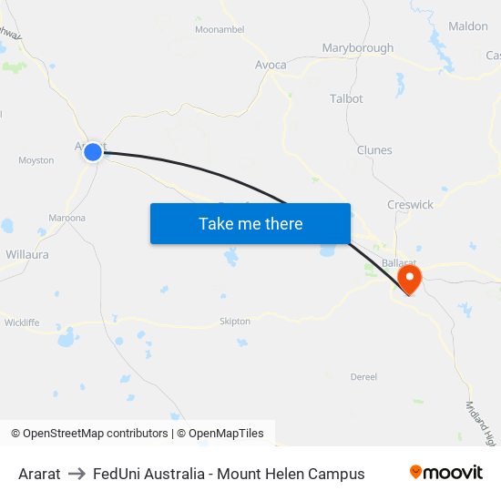 Ararat to FedUni Australia - Mount Helen Campus map