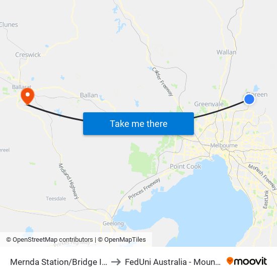 Mernda Station/Bridge Inn Rd (Mernda) to FedUni Australia - Mount Helen Campus map