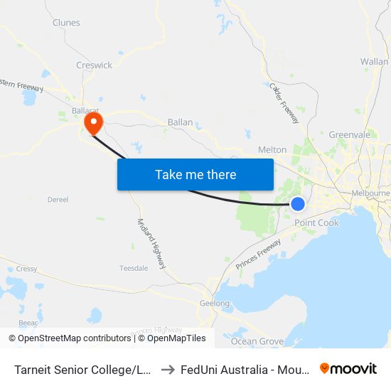 Tarneit Senior College/Leakes Rd (Tarneit) to FedUni Australia - Mount Helen Campus map