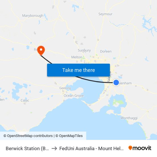 Berwick Station (Berwick) to FedUni Australia - Mount Helen Campus map