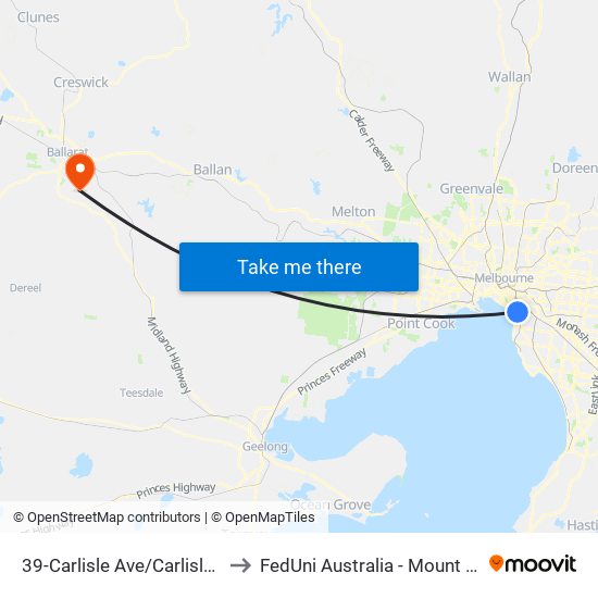 39-Carlisle Ave/Carlisle St (St Kilda) to FedUni Australia - Mount Helen Campus map