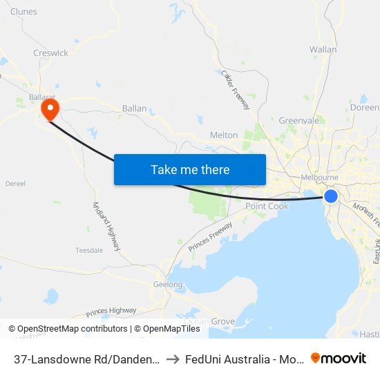 37-Lansdowne Rd/Dandenong Rd (St Kilda East) to FedUni Australia - Mount Helen Campus map