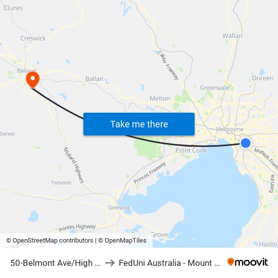 50-Belmont Ave/High St (Glen Iris) to FedUni Australia - Mount Helen Campus map