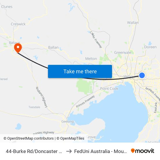 44-Burke Rd/Doncaster Rd (Balwyn North) to FedUni Australia - Mount Helen Campus map