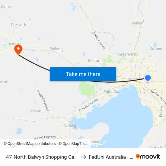 47-North Balwyn Shopping Centre/Doncaster Rd (Balwyn North) to FedUni Australia - Mount Helen Campus map