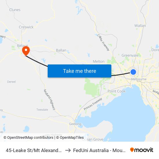 45-Leake St/Mt Alexander Rd (Essendon) to FedUni Australia - Mount Helen Campus map