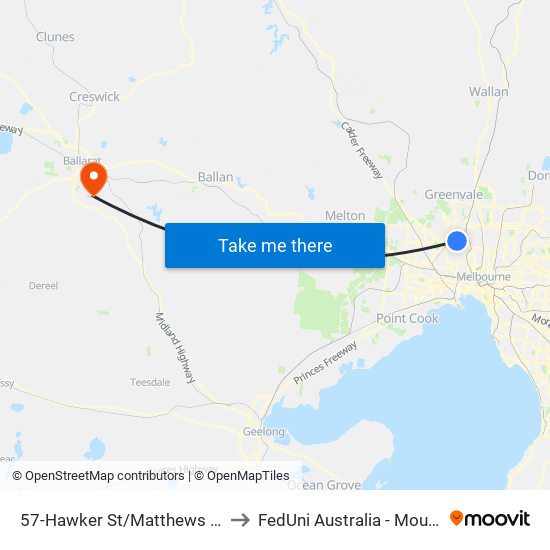 57-Hawker St/Matthews Ave (Airport West) to FedUni Australia - Mount Helen Campus map