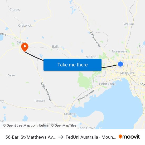 56-Earl St/Matthews Ave (Airport West) to FedUni Australia - Mount Helen Campus map