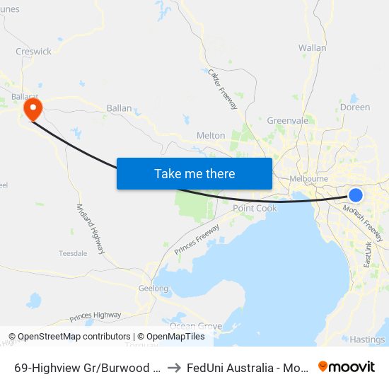 69-Highview Gr/Burwood Hwy (Burwood East) to FedUni Australia - Mount Helen Campus map
