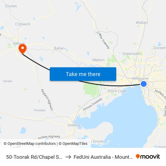 50-Toorak Rd/Chapel St (South Yarra) to FedUni Australia - Mount Helen Campus map