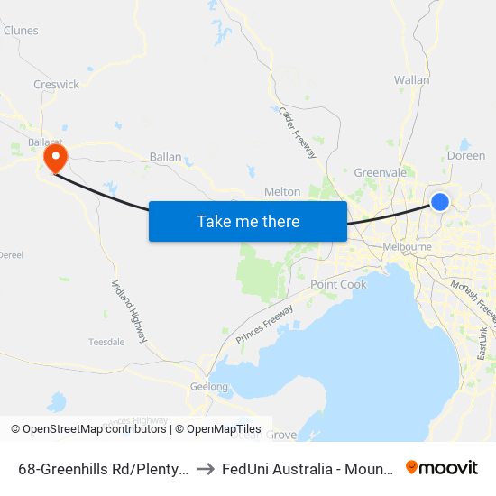 68-Greenhills Rd/Plenty Rd (Bundoora) to FedUni Australia - Mount Helen Campus map