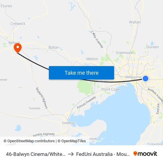 46-Balwyn Cinema/Whitehorse Rd (Balwyn) to FedUni Australia - Mount Helen Campus map