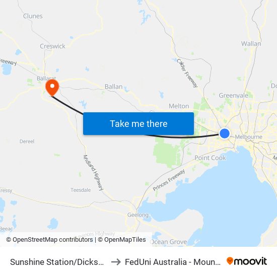 Sunshine Station/Dickson St (Sunshine) to FedUni Australia - Mount Helen Campus map