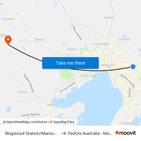 Ringwood Station/Maroondah Hwy (Ringwood) to FedUni Australia - Mount Helen Campus map