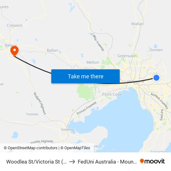Woodlea St/Victoria St (Doncaster East) to FedUni Australia - Mount Helen Campus map
