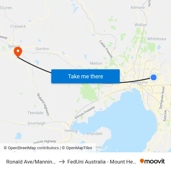 Ronald Ave/Manningham Rd to FedUni Australia - Mount Helen Campus map