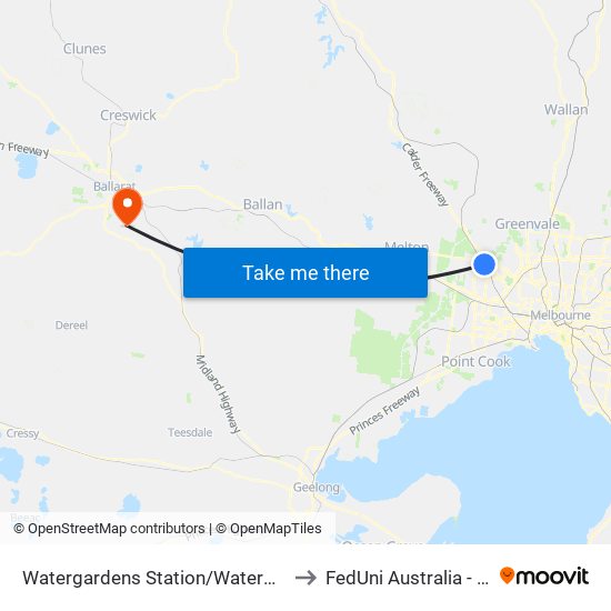 Watergardens Station/Watergardens Circuit Rd (Taylors Lakes) to FedUni Australia - Mount Helen Campus map