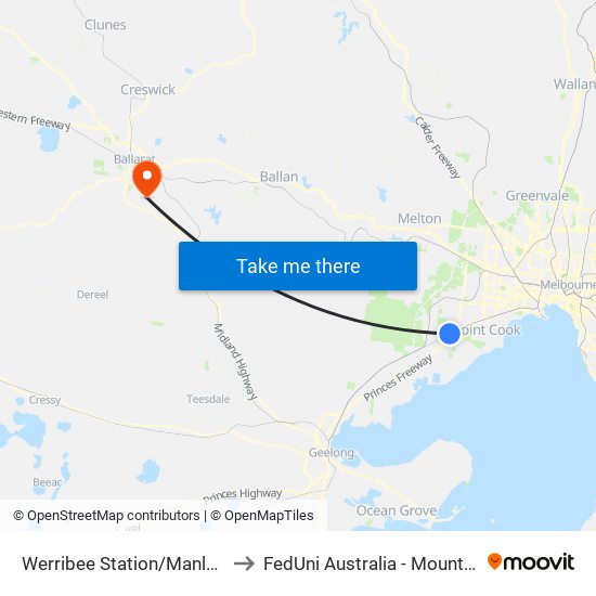 Werribee Station/Manly St (Werribee) to FedUni Australia - Mount Helen Campus map