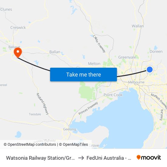 Watsonia Railway Station/Greensborough Hwy (Watsonia) to FedUni Australia - Mount Helen Campus map