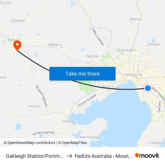 Oakleigh Station/Portman St (Oakleigh) to FedUni Australia - Mount Helen Campus map