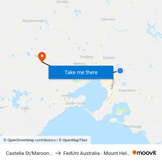 Castella St/Maroondah Hwy to FedUni Australia - Mount Helen Campus map
