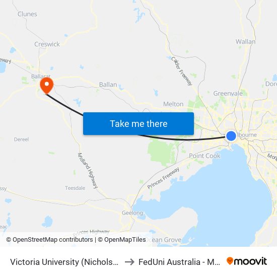 Victoria University (Nicholson)/Albert St (Footscray) to FedUni Australia - Mount Helen Campus map