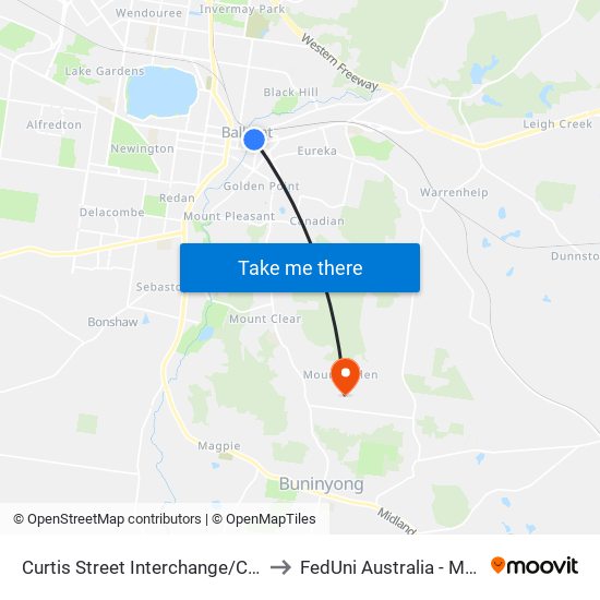 Curtis Street Interchange/Curtis St (Ballarat Central) to FedUni Australia - Mount Helen Campus map