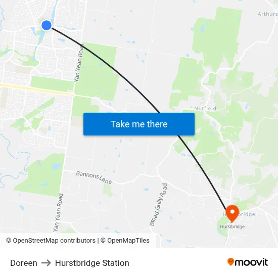 Doreen to Hurstbridge Station map