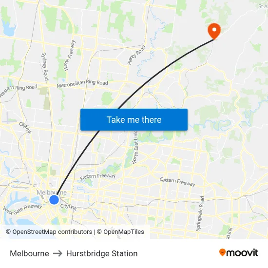 Melbourne to Hurstbridge Station map