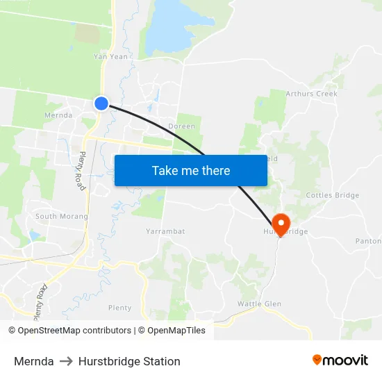 Mernda to Hurstbridge Station map