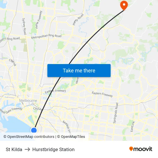 St Kilda to Hurstbridge Station map