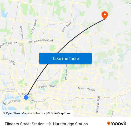 Flinders Street Station to Hurstbridge Station map