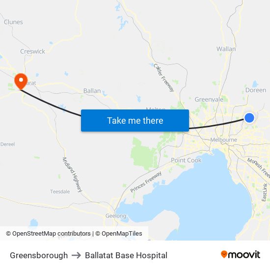 Greensborough to Ballatat Base Hospital map