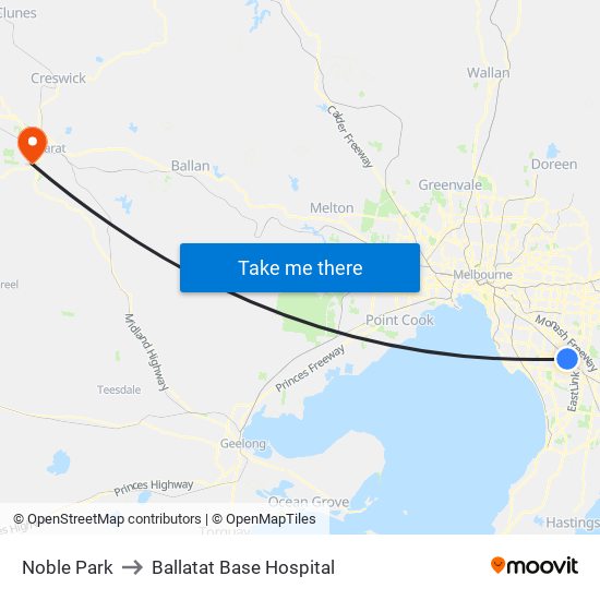 Noble Park to Ballatat Base Hospital map