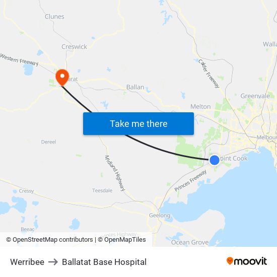 Werribee to Ballatat Base Hospital map