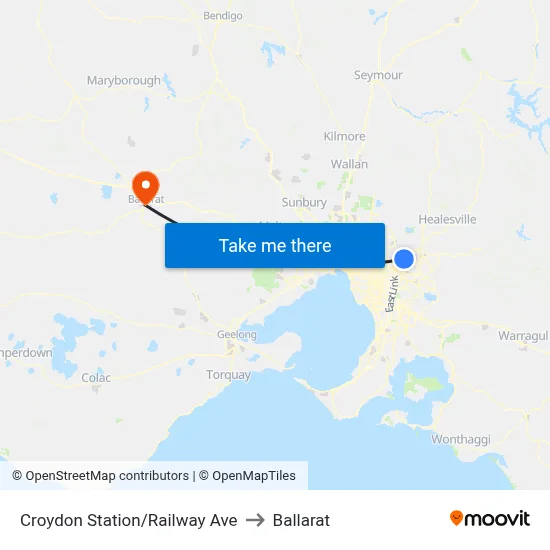 Croydon Station/Railway Ave to Ballarat map