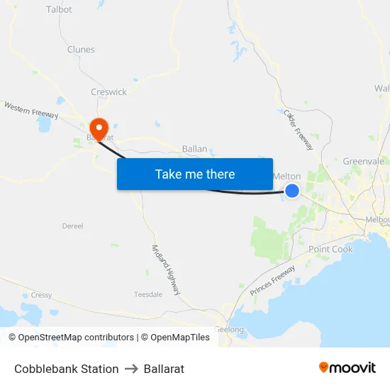 Cobblebank Station to Ballarat map