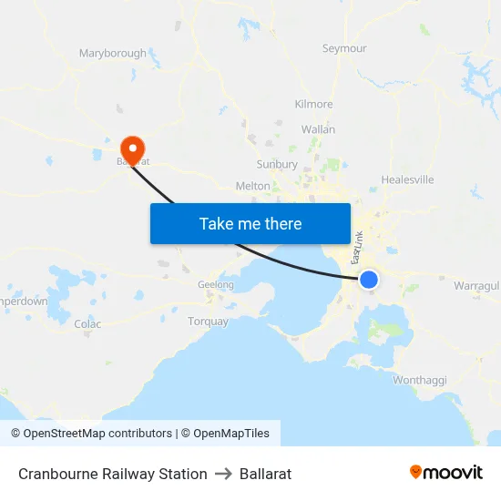Cranbourne Railway Station to Ballarat map