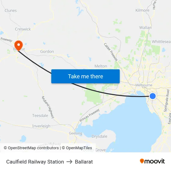 Caulfield Railway Station to Ballarat map