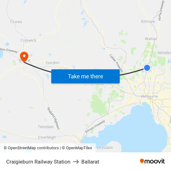 Craigieburn Railway Station to Ballarat map